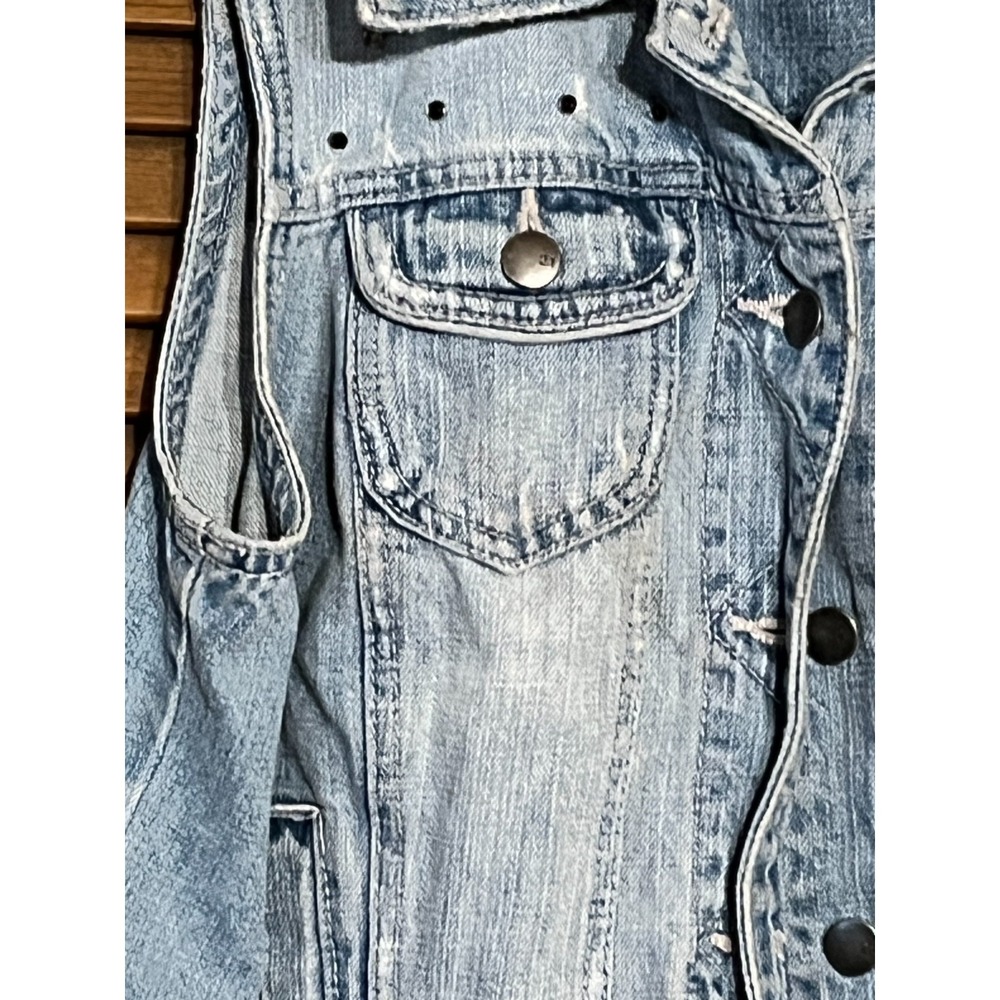 Womens Studded Acid Wash Denim Vest Sleeveless Jean Jacket Small - Picture 5 of 8